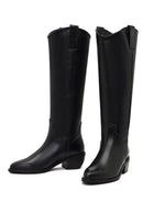Women's Black Low-Heeled Leather Cowboy Boots | Derimod