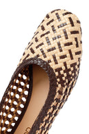 Women's Brown Straw Leather Ballerina | Derimod