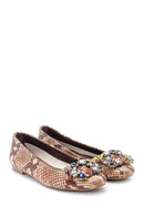 Women's Leather Snakeskin Patterned Stone Ballerinas | Derimod