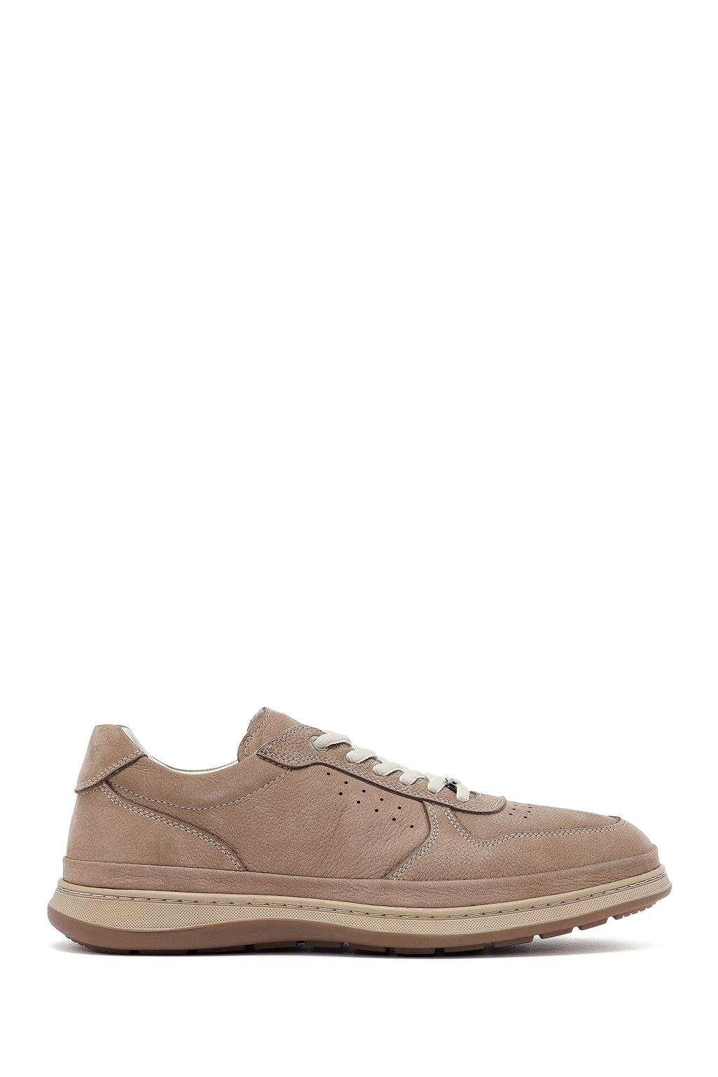 Erkek Vizon Bağcıklı Nubuk Deri Sneaker
