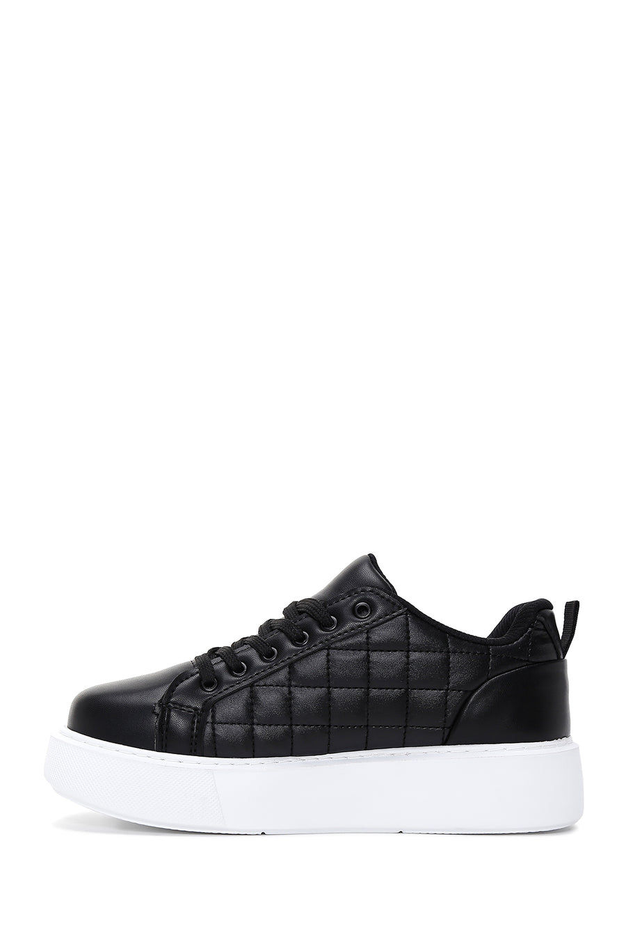 Women's Black Lace-Up Quilted Sneakers