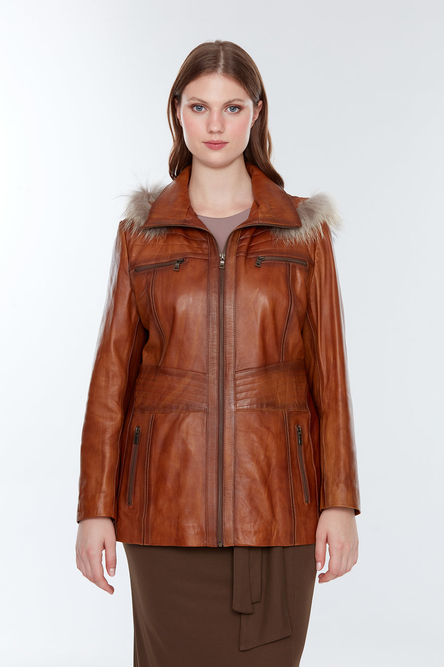 Rachel (Plus) Women's Camel Leather Coat