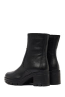 Women's Black Zippered Thick Heeled Leather Boot | Derimod