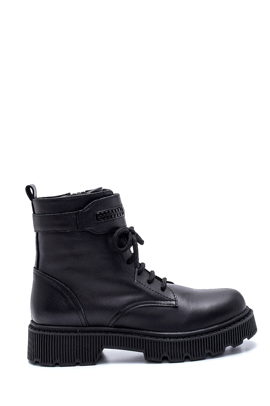 Women's Black Leather Zippered Boots 22WFD131318 | Derimod