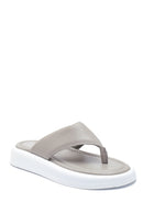 Women's Gray Leather Flip-Flop Comfort Slippers | Derimod