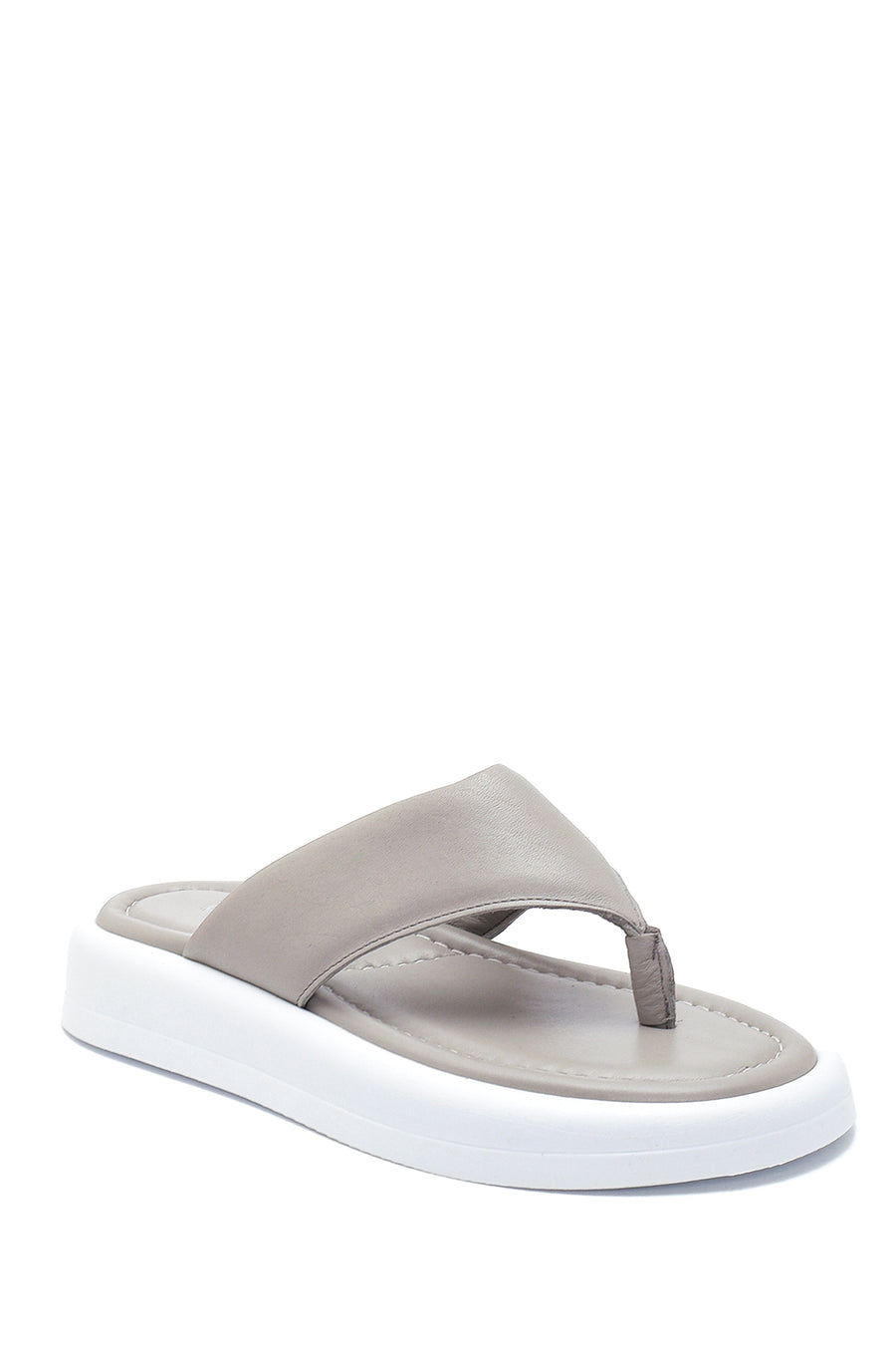 Women's Gray Leather Flip-Flop Comfort Slippers