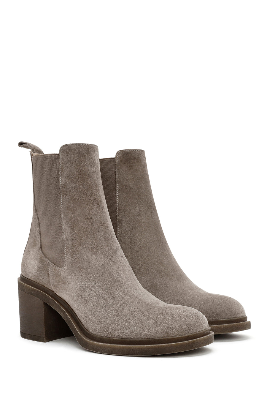 Women's Mink Chunky Heel Suede Leather Chelsea Boots