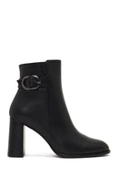 Women's Black Buckled Zippered Thick Heeled Leather Boot | Derimod