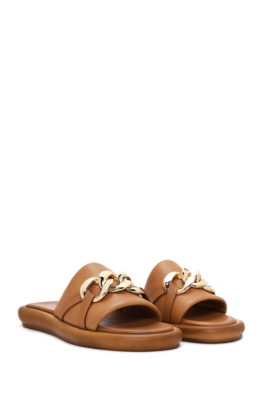 Women's Tan Leather Comfort Slippers