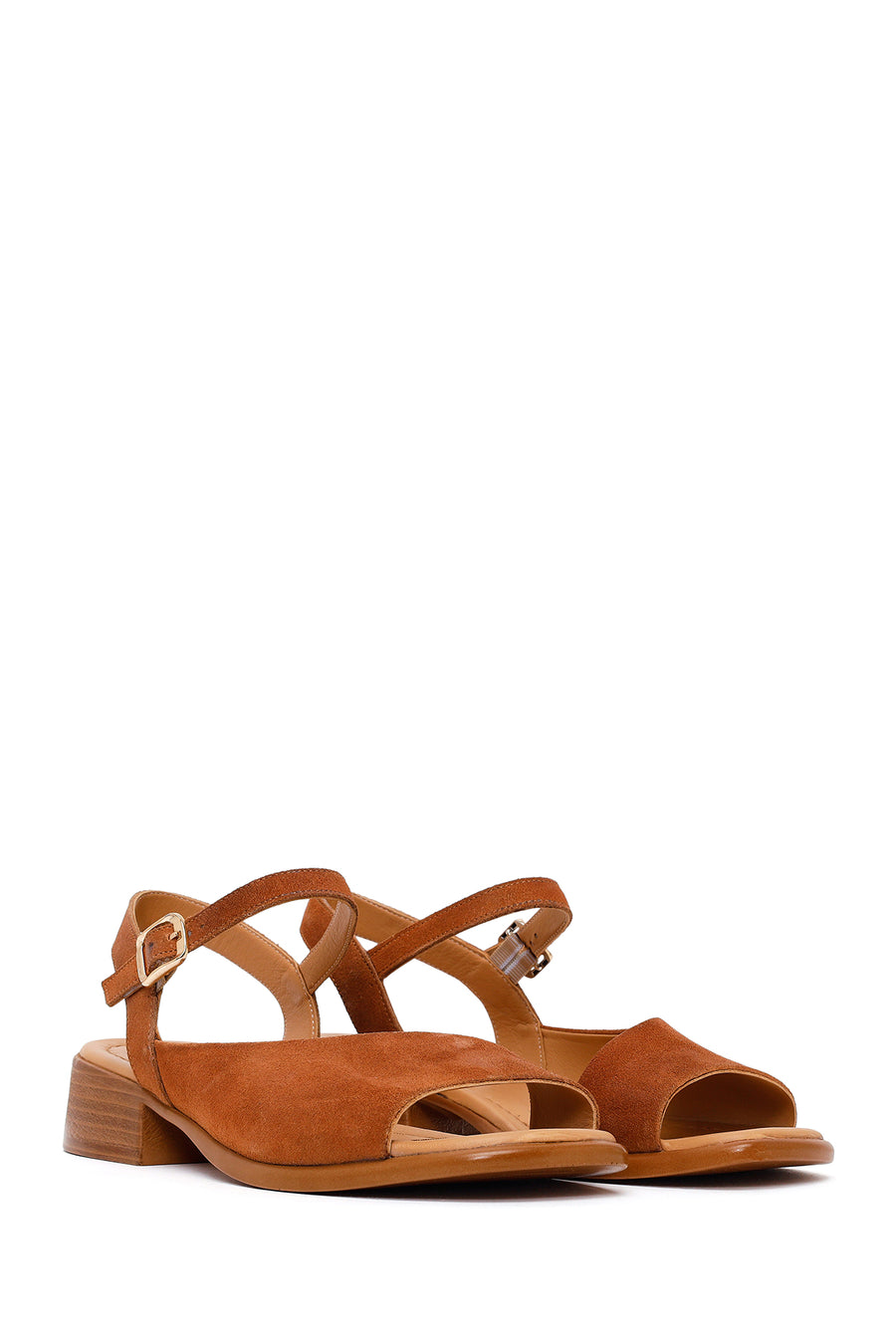 Woman Dark Powder Ankle-Buckle Low-Heel Suede Leather Sandals