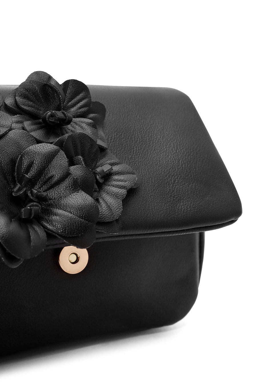 Kadın Siyah Zincir Askılı Floral Detaylı Mini Omuz Çantası