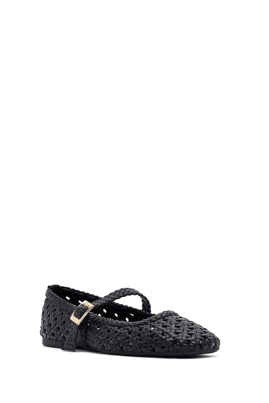 Women's Black Buckled Braided Ballerinas