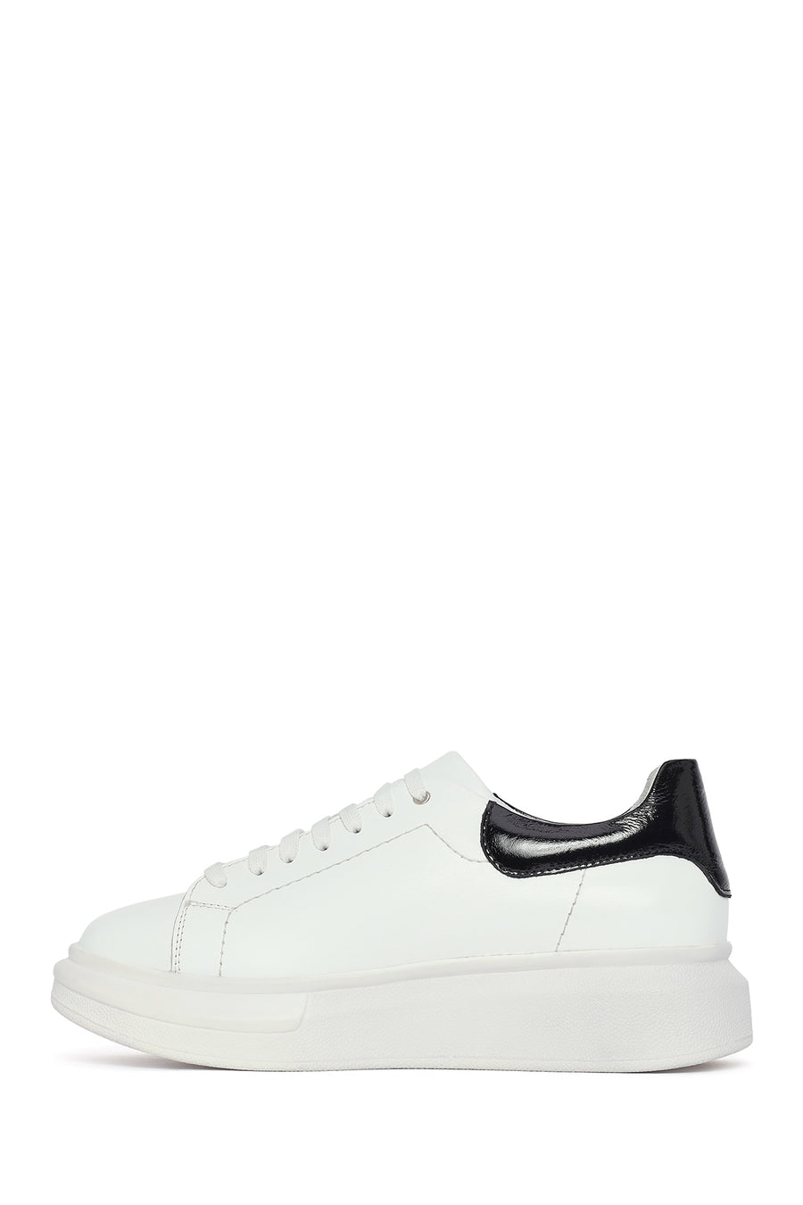 Women's White Lace-up Thick-Sole Leather Sneaker