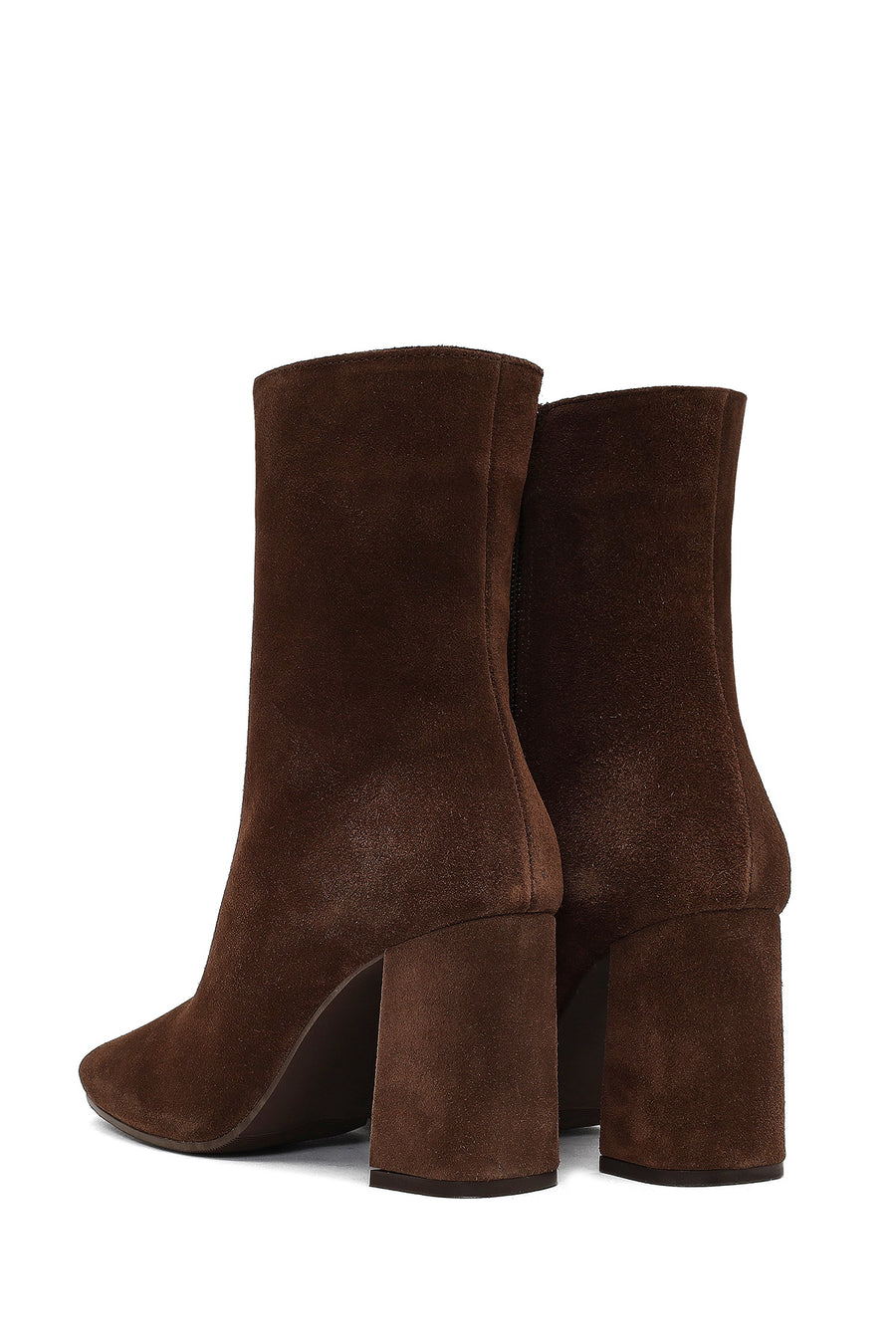 Woman Brown Zip Closure Chunky Heeled Suede Boots