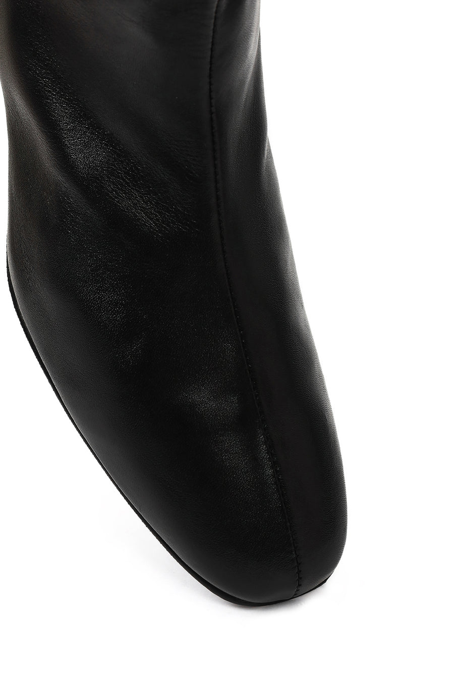 Women's Black Zippered Short Thick Heeled Leather Boots