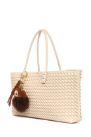 Women's Cream Knitted Charm Shoulder Bag | Derimod