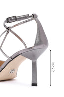 Women's Grey Ankle Strap Thin Heel Metallic Leather Shoes | Derimod