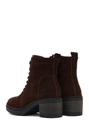 Women's Brown Zippered Thick Heeled Suede Leather Boot | Derimod