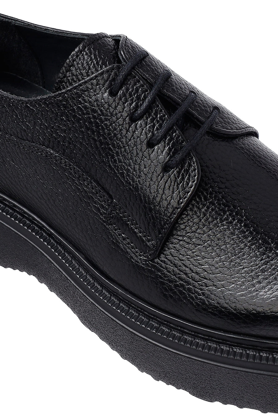 Men's Black Lace-Up Thick-Soled Leather Casual Shoes