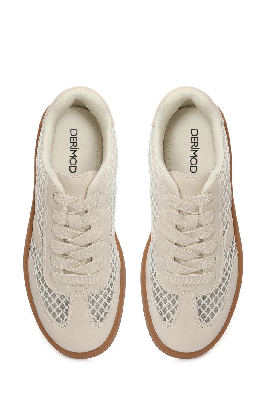 Women's Beige Lace-up Fabric Sneaker