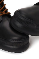 Harley Davidson Woman Black Kitrich Lace-Up Thick-Soled Leather Combat Boots | Derimod