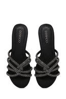 Women's Black Stone Slippers | Derimod