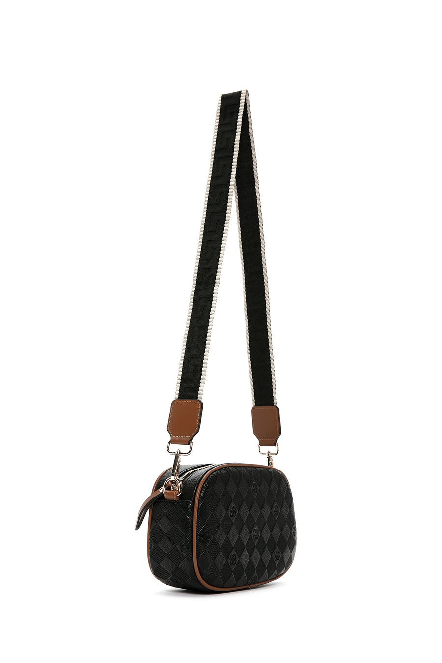 Women's Black Long Strap Printed Crossbody Bag
