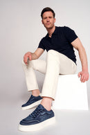 Male Navy Lace-Up Thick-Soled Fabric Sneaker | Derimod