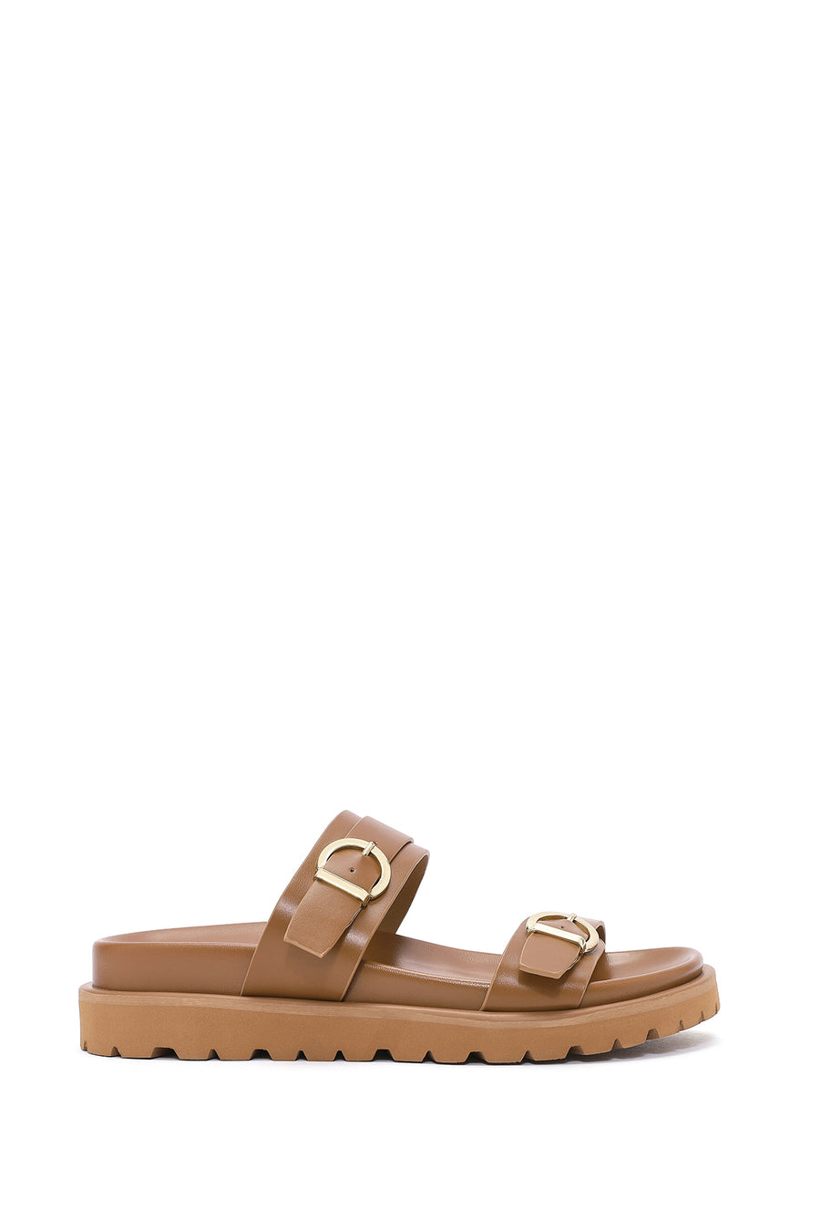 Women's Brown Double Buckled Thick Soled Slippers 26SFE400718 | Derimod