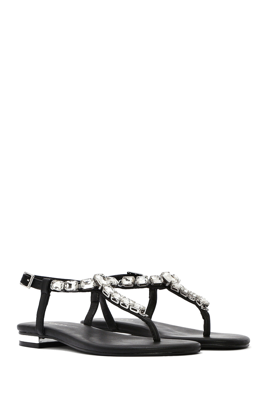 Women's Black Stone Toe-Post Sandals
