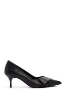 Woman Black Short Thin-Heeled Leather Shoes | Derimod