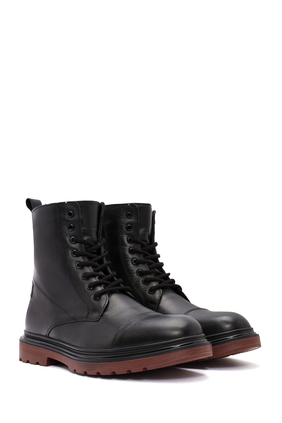 Men's Black Zippered Lace-Up Leather Combat Boots