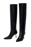 Woman Black Zip Closure Stiletto-Heel Leather Boots | Derimod