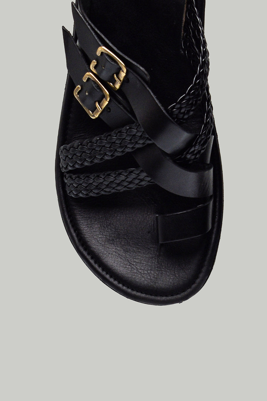 Black Men's Leather Sandals with Mesh Detail