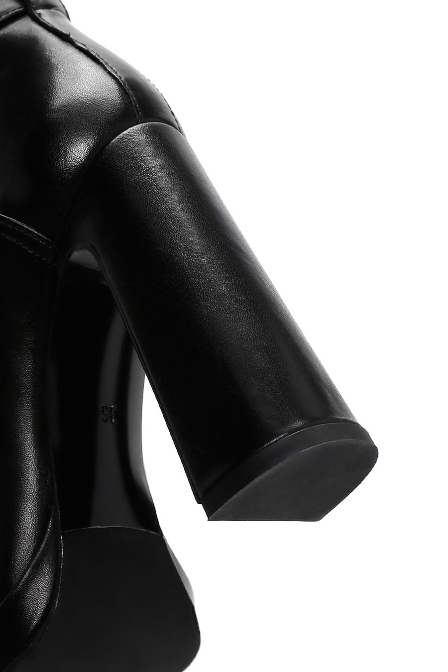 Women's Black Thick High Heel Leather Boots