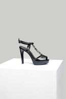 Women's Heeled Leather Sandals with Metal Detail | Derimod