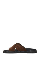 Woman Brown Suede Leather Slippers | Derimod