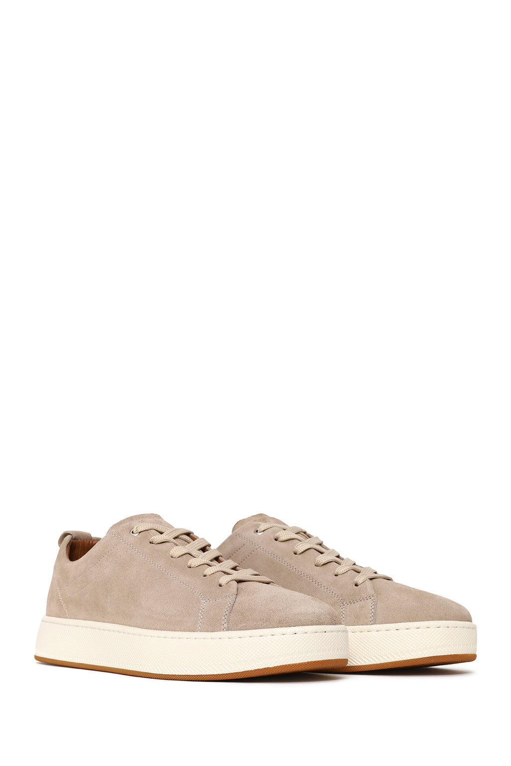 Erkek Bej Bağcıklı Süet Deri Sneaker