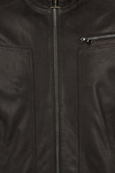 Felibe Male Black Mandarin Collar Leather Jacket | Derimod