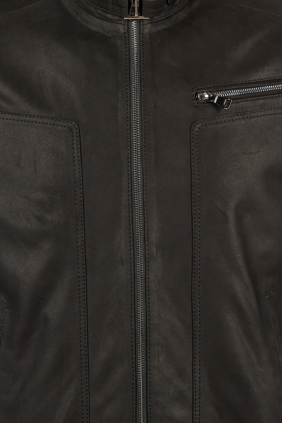 Felibe Male Black Mandarin Collar Leather Jacket