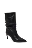 Woman Black Thin High-Heeled Leather Boots | Derimod