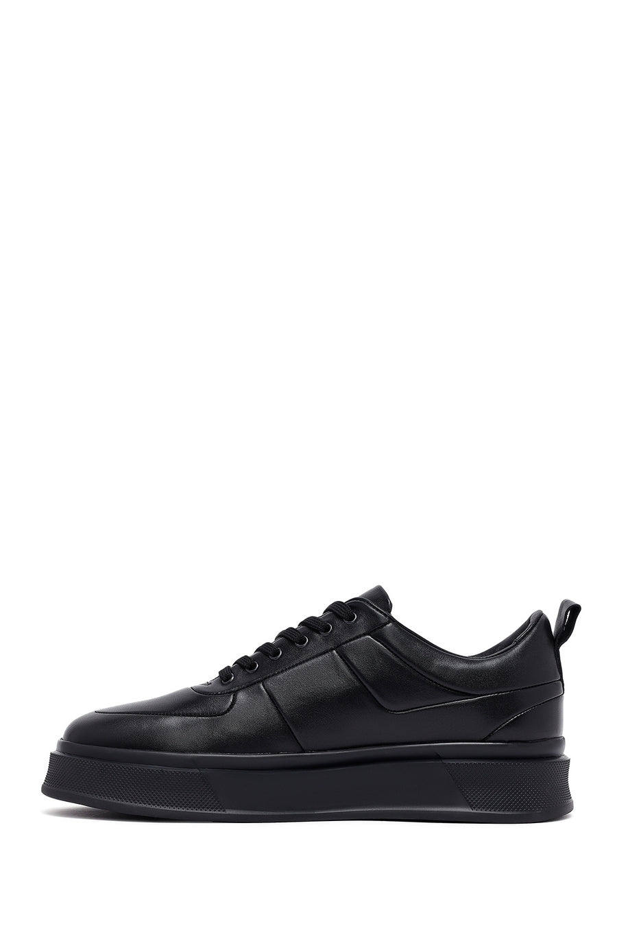 Men's Black Lace-Up Thick Sole Leather Sneakers