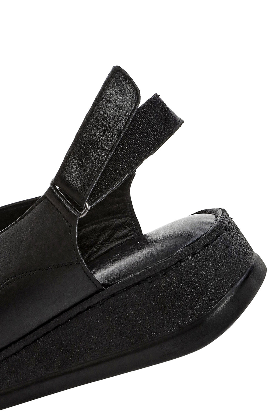 Women's Black Thick Soled Leather Comfort Sandals