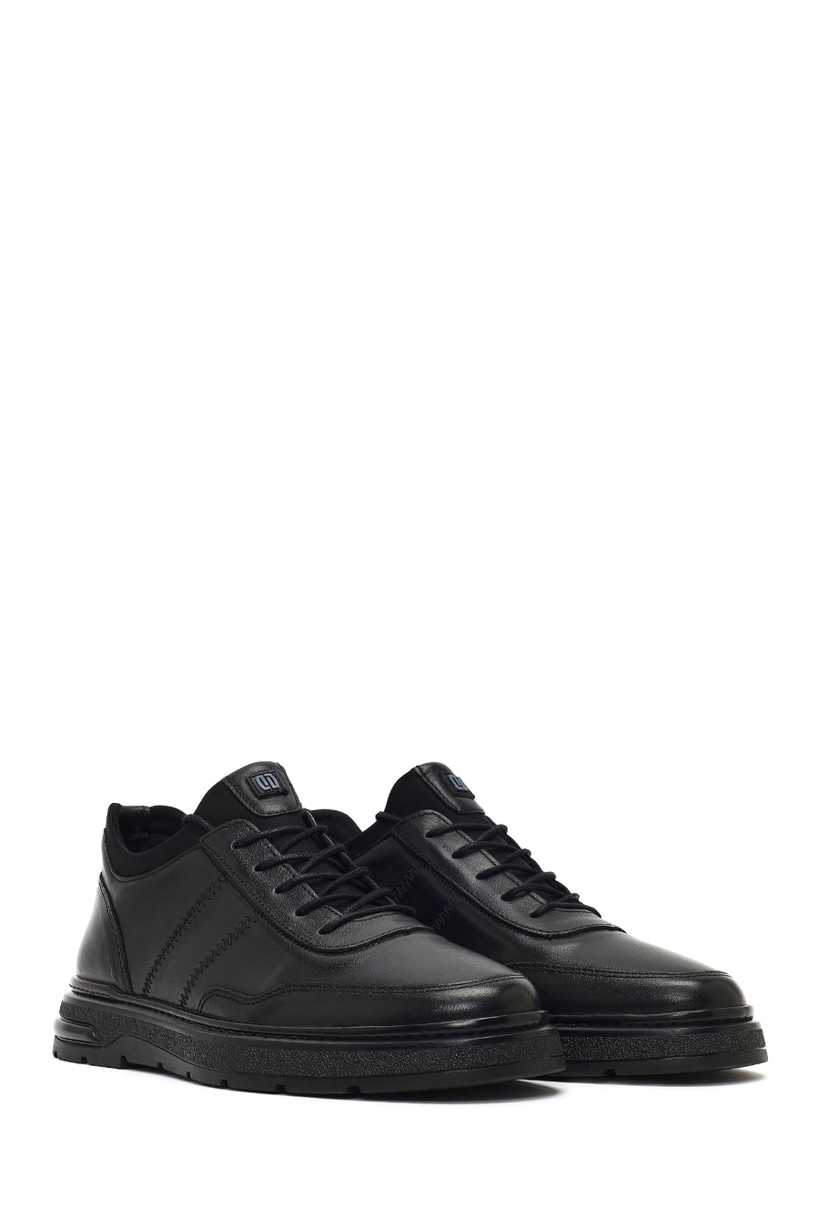 Erkek Siyah Bağcıklı Deri Sneaker