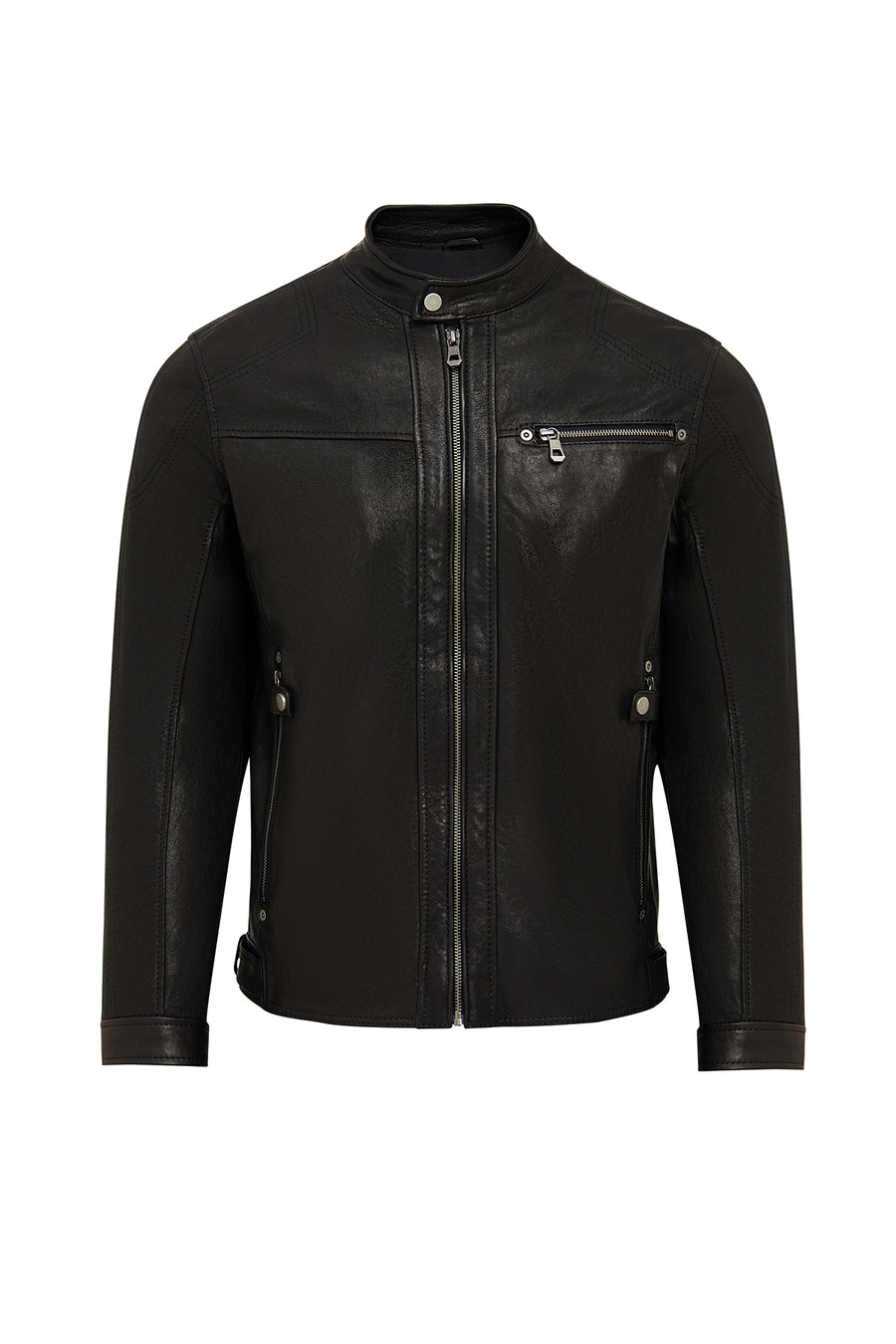 Towns Erkek Siyah Slim-Fit Kısa Deri Ceket