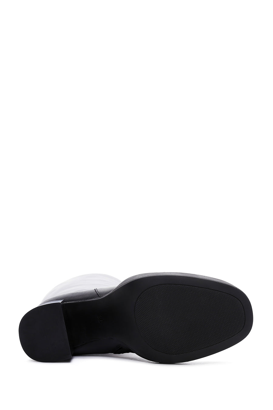 Women's Black Thick Heeled Zippered Leather Boots