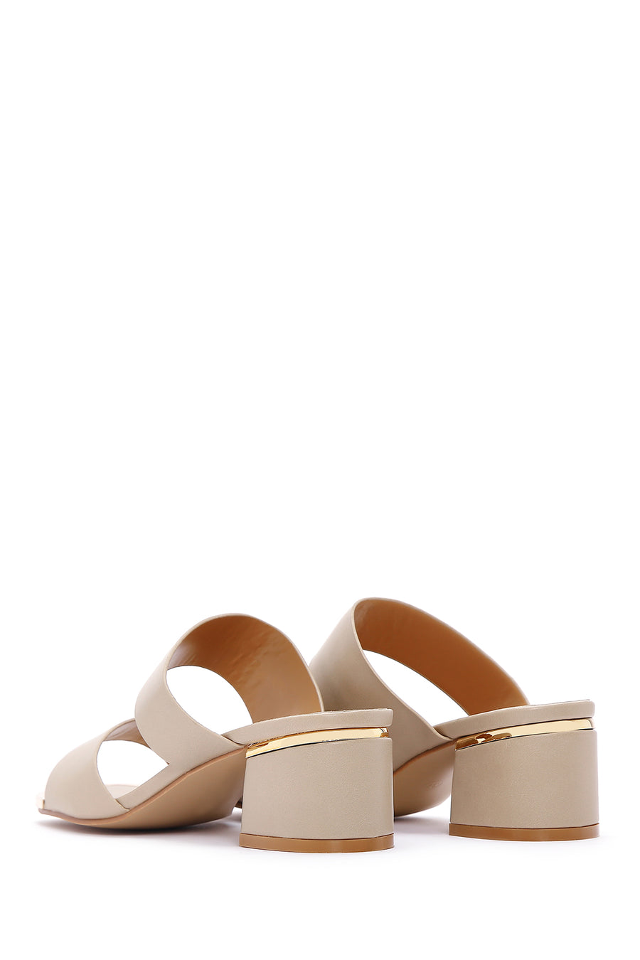 Women's Beige Short Thick Heeled Slippers
