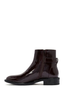 Women's Burgundy Zippered Patent Leather Boots | Derimod
