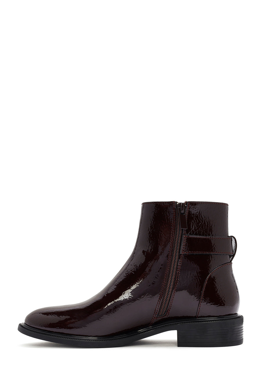 Women's Burgundy Zippered Patent Leather Boots