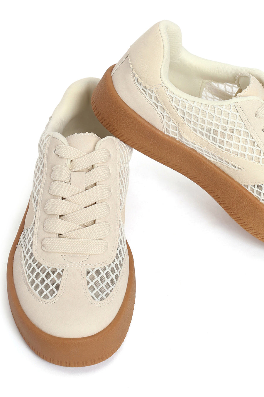 Women's Beige Lace-up Fabric Sneaker